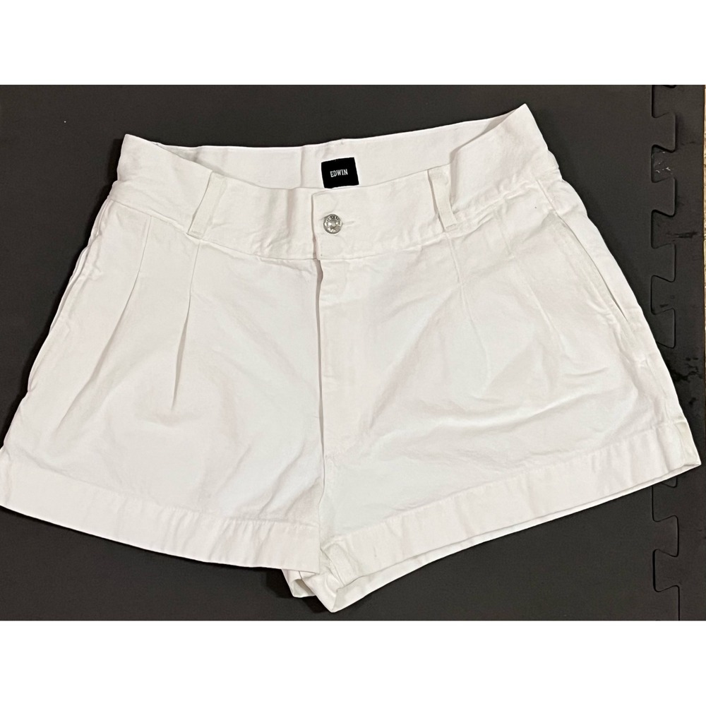 Edwin ISLA white jean shorts High waist pleated eggshell denim 28 6 women‎ eco